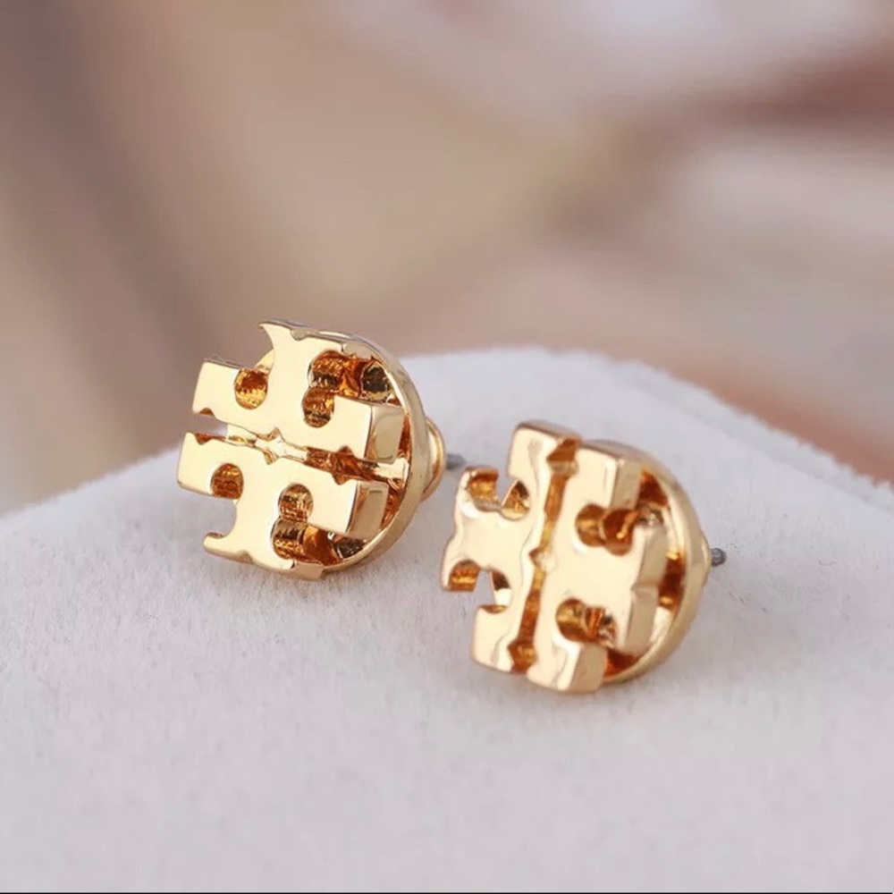 Tory Burch GOLD Small T Logo Stud Earrings - Picture 2 of 5